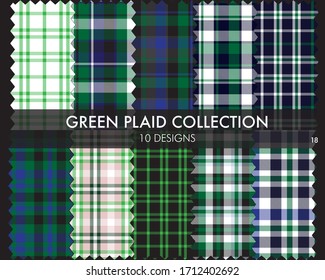 Green Plaid tartan seamless pattern collection includes 10 designs suitable for fashion textiles and graphics