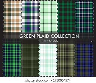 Die nahtlose Kollektion nahtloser Muster von Green Plaid umfasst 10 Designs, die für Modetextilien und Grafiken geeignet sind