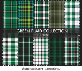Die nahtlose Kollektion nahtloser Muster von Green Plaid umfasst 10 Designs, die für Modetextilien und Grafiken geeignet sind