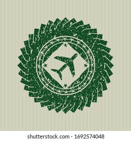 Icono de plano verde dentro de la estampilla de estilo grunge de socorro. 