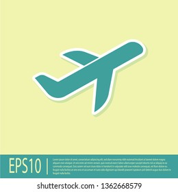 Green Plane icon isolated on yellow background. Flying airplane icon. Airliner sign. Flat design. Vector Illustration