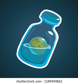 Green planet in a bottle of water