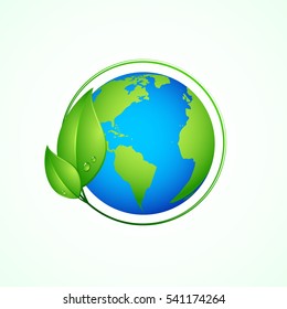 Green planet concept, leaves and Earth, vector illustration