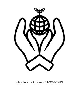 Green planet earth concept vector, icon, world ecology, rich in water, eco logo environment, world with leaves . Great for symbols, logos and more with editable black outlines