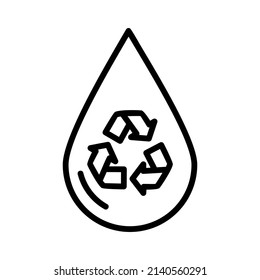 Green planet earth concept vector, icon, world ecology, rich in water, eco logo environment, world with leaves and recycling. Great for symbols, logos and more with editable black outlines