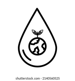 Green planet earth concept vector, icon, world ecology, rich in water, eco logo environment, world with leaves. Great for symbols, logos and more with editable black outlines