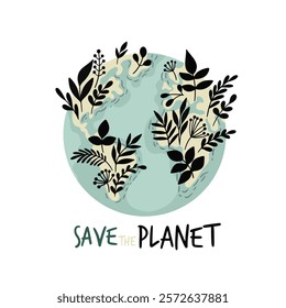 Green planet Earth in flat design on white background. Save the planet, save the earth, save the world. Vector illustration.