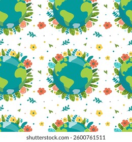 Green planet Earth in flat design on white background. Save the planet, save the earth, save the world. Vector illustration.	
