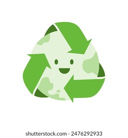 Green Planet Earth Recycle Symbol. Cartoon clipart illustration Sustainability environment and ESG concept.