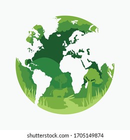 green planet earth showing a green globe