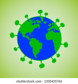 Green planet earth, trees, abstract composition, vector