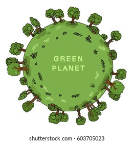 Green planet - eco vector isolated Earth with spring or summer forest.