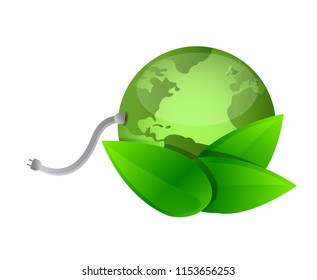 Green Planet, green energy cable concept illustration isolated over a white background