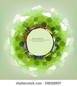 Green planet, environmental concept illustration, Busy roads with cars