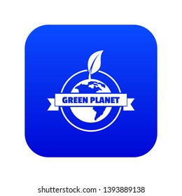 Green planet icon blue vector isolated on white background