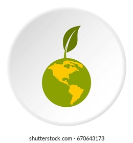 Green planet icon in flat circle isolated vector illustration for web