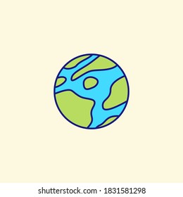 Icono de planeta verde en estilo plano con contorno. Diseño de ilustración vectorial universal
