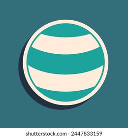Green Planet icon isolated on green background. Long shadow style. Vector