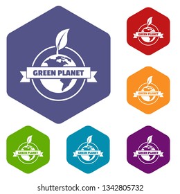 Green planet icons vector colorful hexahedron set collection isolated on white 
