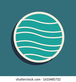 Green Planet Jupiter icon isolated on blue background. Long shadow style. Vector Illustration