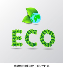Green planet. Leaves lettering. Eco world. Vector stock.