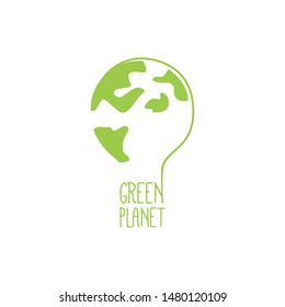 Green planet like a light bulb. Save the planet. Ecology logo.