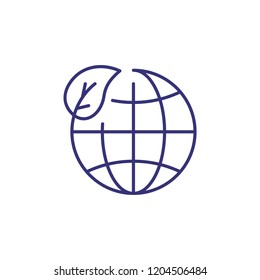 Green planet line icon. Globe, leaf, sphere. Care of planet concept. Vector illustration can be used for topics like recycling, ecology, environmental conservation