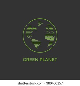 Green planet line vector illustration. Globe symbol.