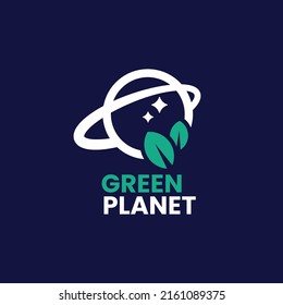Green with planet logo design vector graphic symbol icon sign illustration creative idea