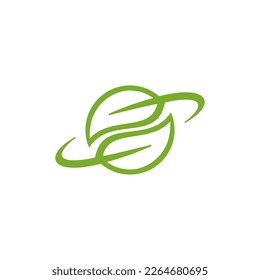 Green Planet Logo Icon Concept Made of Two Interlocking Leaves