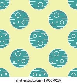 Green Planet Mars icon isolated seamless pattern on yellow background.  Vector Illustration
