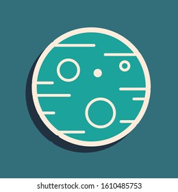 Green Planet Mars icon isolated on blue background. Long shadow style. Vector Illustration