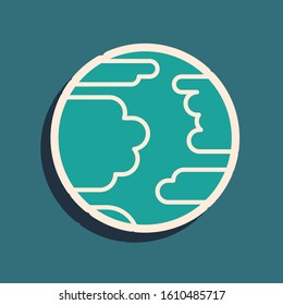 Green Planet Mercury icon isolated on blue background. Long shadow style. Vector Illustration