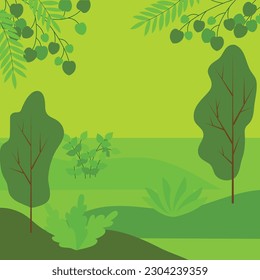 green planet, nature conservation, banner about nature and life. Frame for text, poster, poster, post. wild life Garden, park, forest. Trees and branches with leaves, lawn