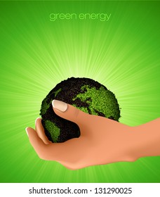 green planet in the palm. concept of ecology