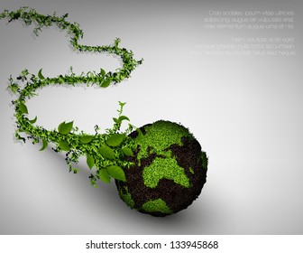 green planet with a rod out of the grass. concept of ecology