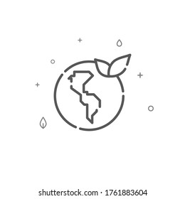 Green planet simple vector line icon. Environment protection symbol, pictogram, sign. Light background. Editable stroke. Adjust line weight.