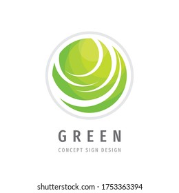 Logo Design des grünen Planeten-Konzepts Naturökologisches Symbol. Abstraktes kreisförmiges Zeichen. Earth Day. Vektorgrafik. 