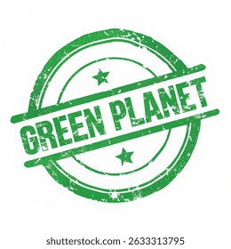 Green planet stamp. Green grunge rubber stamp with the text green planet written inside. World Environment day or earth day concept.  vector illustration isolated on white background.