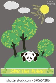 Green planet with tree vector