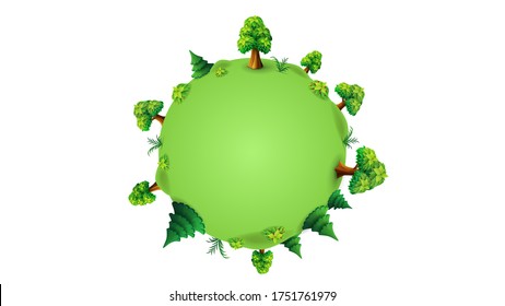 Green planet with trees and shrubs in cartoon style. An empty template for your creativity