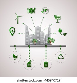 Green planet vector info graphic illustration. Ecology flat design. Set of eco icons 