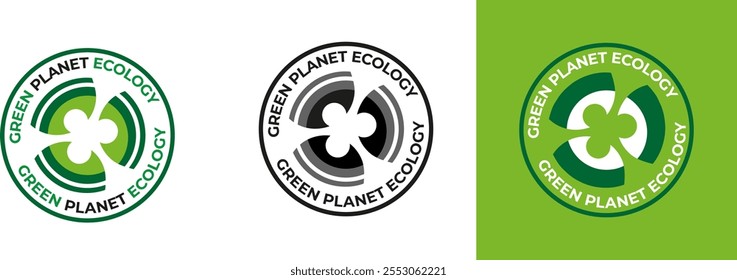 Green planet, vector logo, sign, emblem, abstract people holding each other's hands, unification 