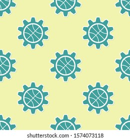 Green Planning strategy concept icon isolated seamless pattern on yellow background. Basketball cup formation and tactic.  Vector Illustration