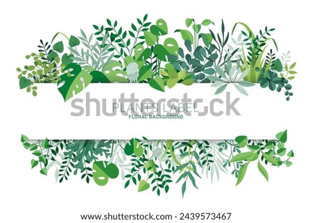 Green Plannts and floral horizontal vector design banner. Mint eucalyptus, rustic greenery.  Flat style vector collection