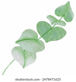 Green plant - 6, branch isolated on white background. Watercolor - vector 14.