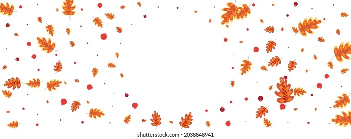 Green Plant Background White Vector. Leaves Gradation Frame. Red Leaf. Image Design. Orange Acorn Paper.