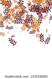Green Plant Background White Vector. Leaves Drawn Set. Red Leaf. Yellow Herb Isolated. Backdrop Design.