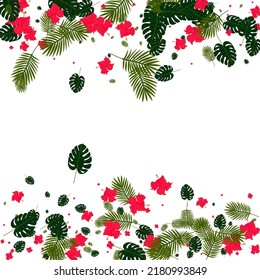 Green Plant Background White Vector. Philodendron Style Texture. Yellow Flora. Abstract Design. Light Green Brazil Card.