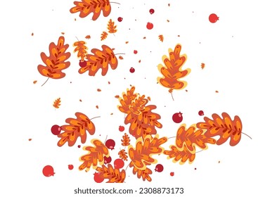 Grüner Pflanzenhintergrund, weißer Vektorgrafik. Eichenholzset einzeln. Braunes Blätter. Dekorative Textur. Golden Acorn November.